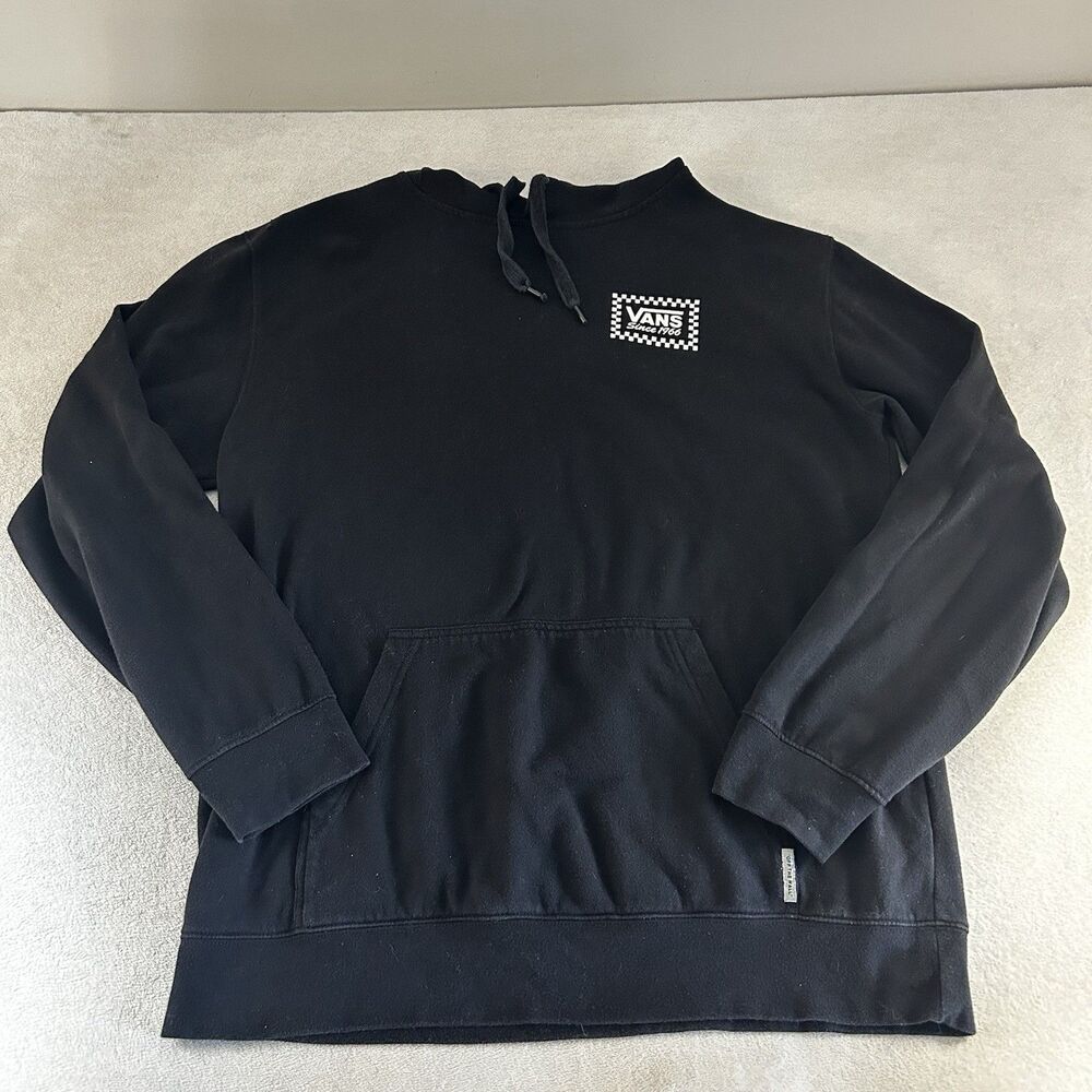 Vans "Off the Wall" Checkered Logo Black Hooded Sweatshirt Hoodie Men's Medium